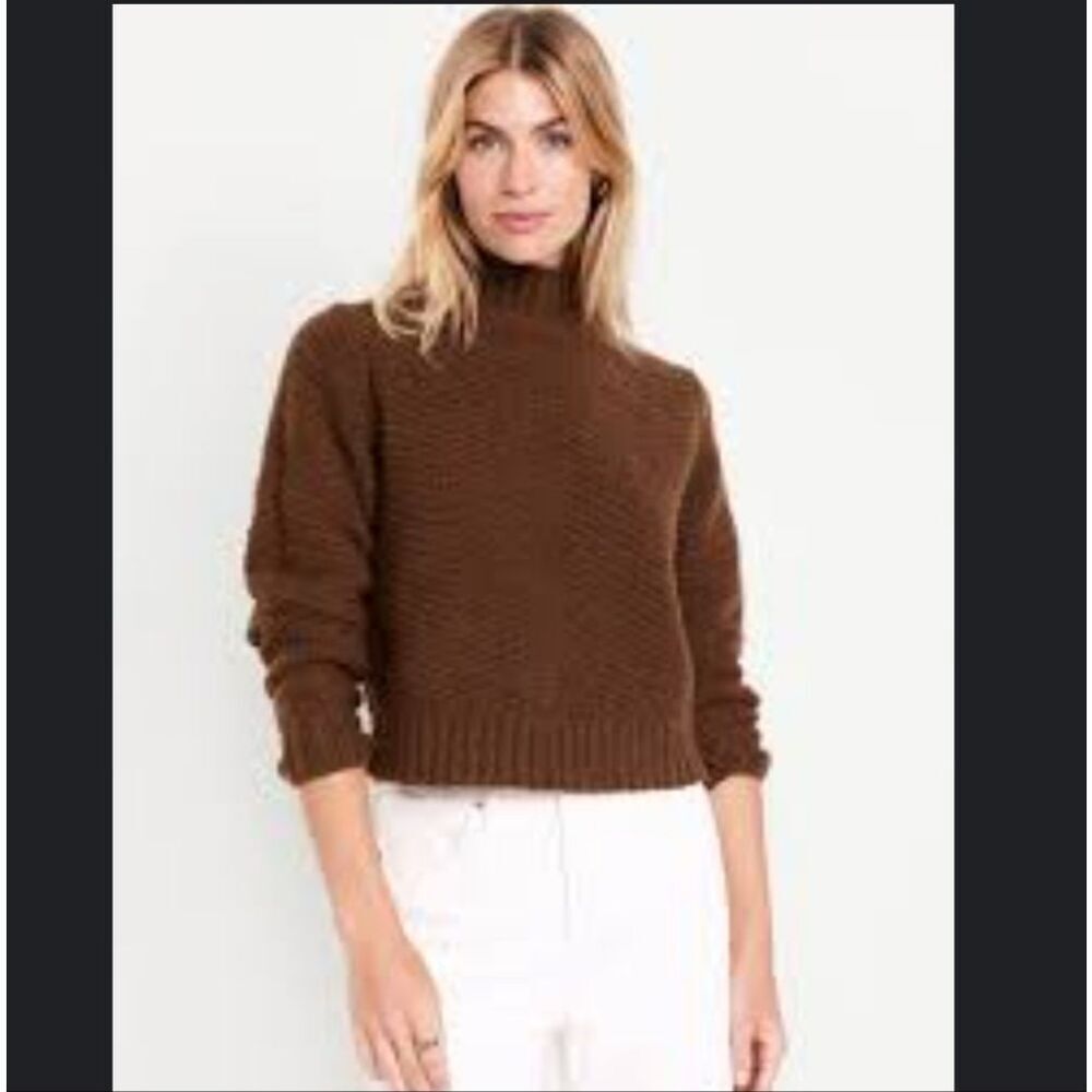 Old Navy Cropped Brown Mock Neck Sweater